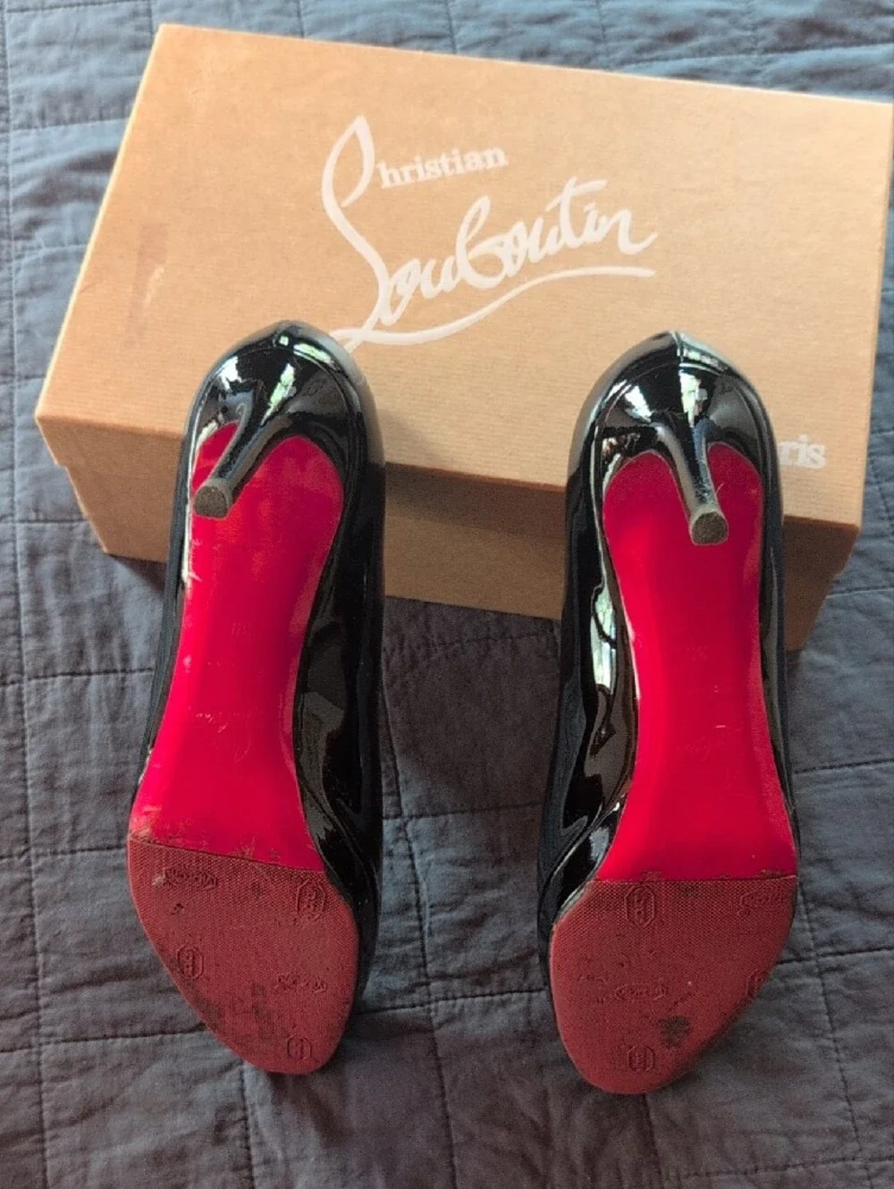 Christian Louboutin Black Patent Leather Round-Toe Pumps